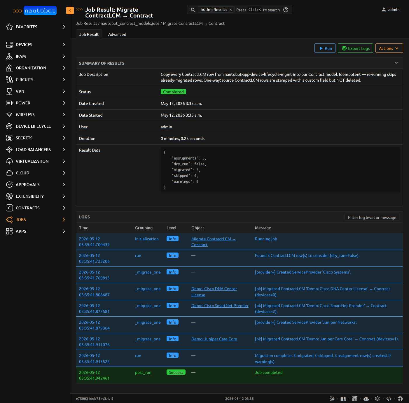 JobResult: migrated 3, assignments 3, skipped 0, warnings 0